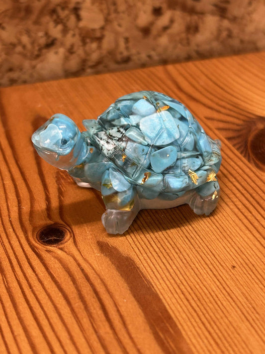Skildpadde figur i blå sten, smuk dekoration til hjemmet, hobbyrum eller som gaveidé.
